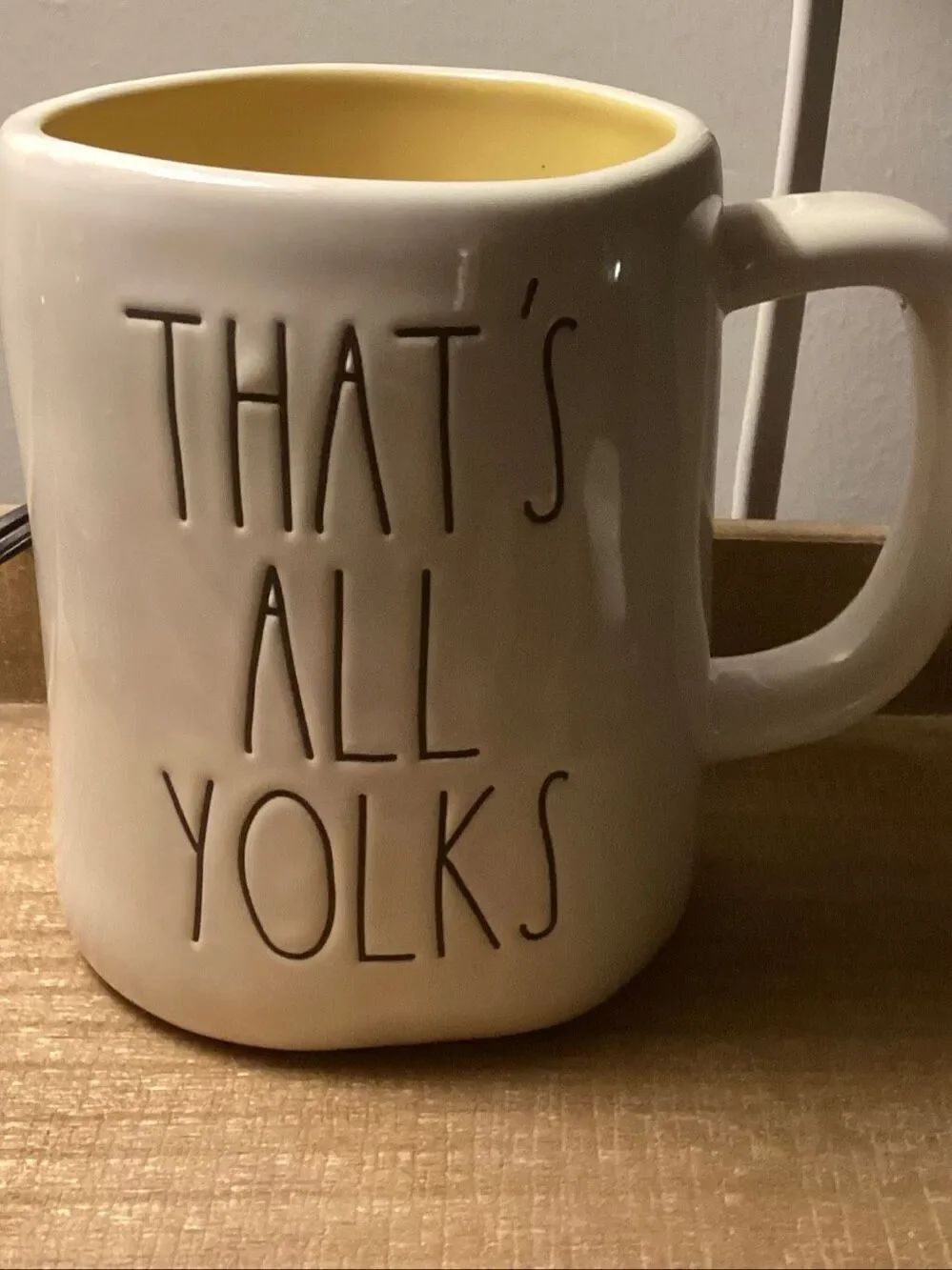 Rae Dunn by Magenta THAT'S ALL YOLKS Ceramic LL Coffee Mug Yellow Interior